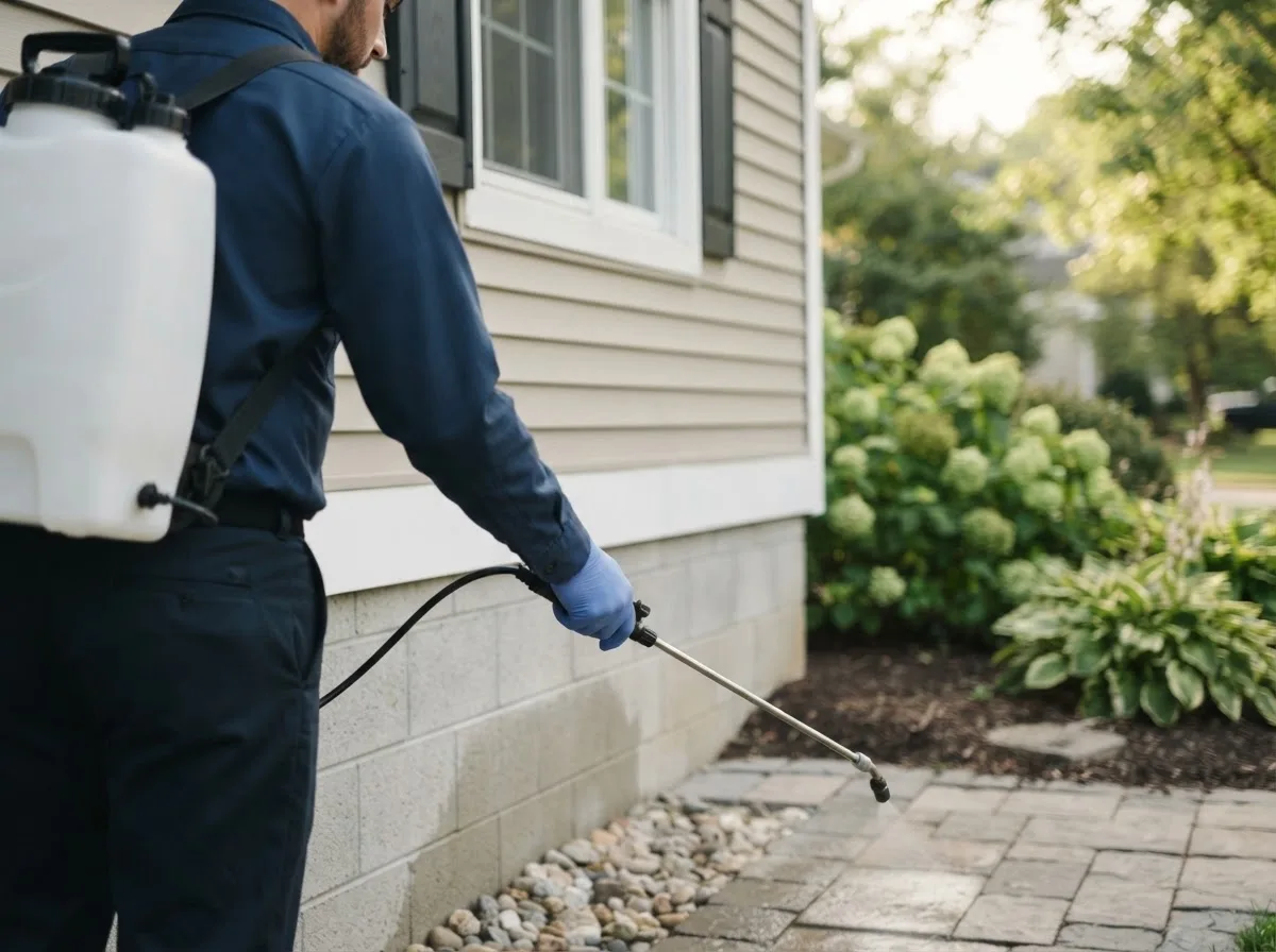 Pest control technician inspecting a home in Valley Grove, WV